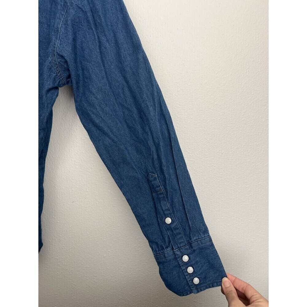 Vintage Wrangler Shirt Mens Large Blue Denim Pearl Snap Western Cowboy - Picture 4 of 5